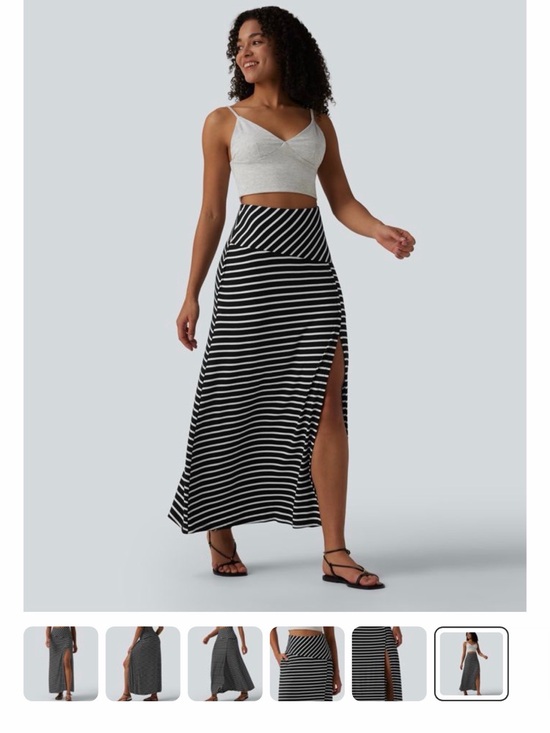 HALARA Dresses & Skirts - HALARA Black and White Striped Maxi Skirt with Side Slit